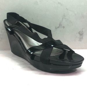 Kenneth Cole Black Leather Wedge Sandals